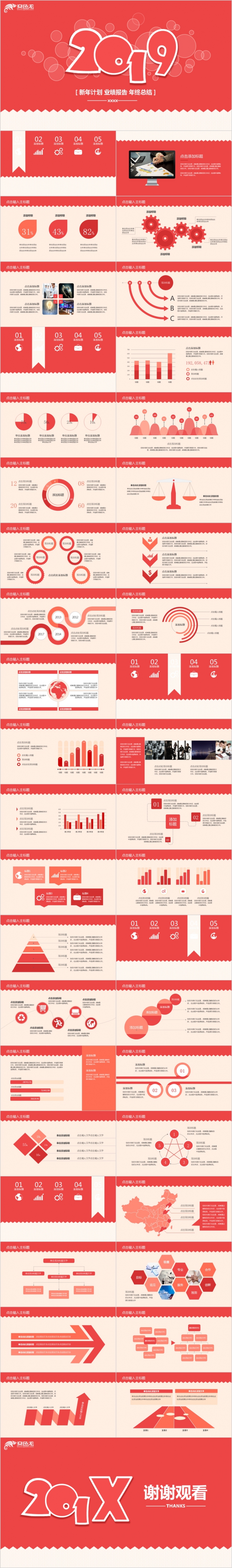 2019红色大气销售业绩报告PPT模版