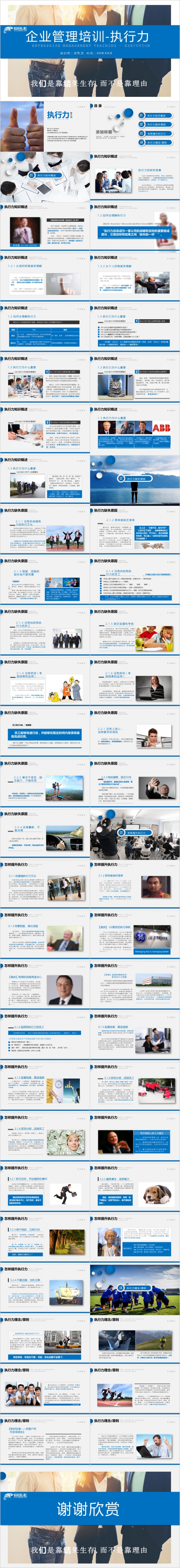 蓝色时尚欧美商务企业管理培训执行力PPT模板