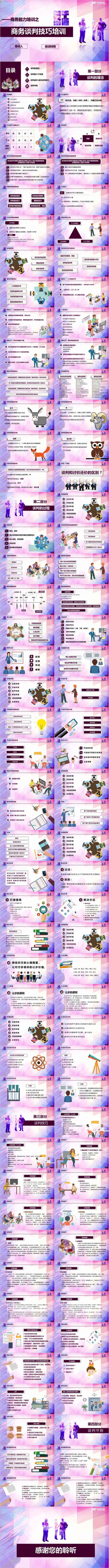 渐变紫色炫彩企业商务谈判技巧培训PPT模板