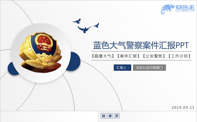 蓝白相间庄严大气公安警察案件汇报PPT模版缩略图
