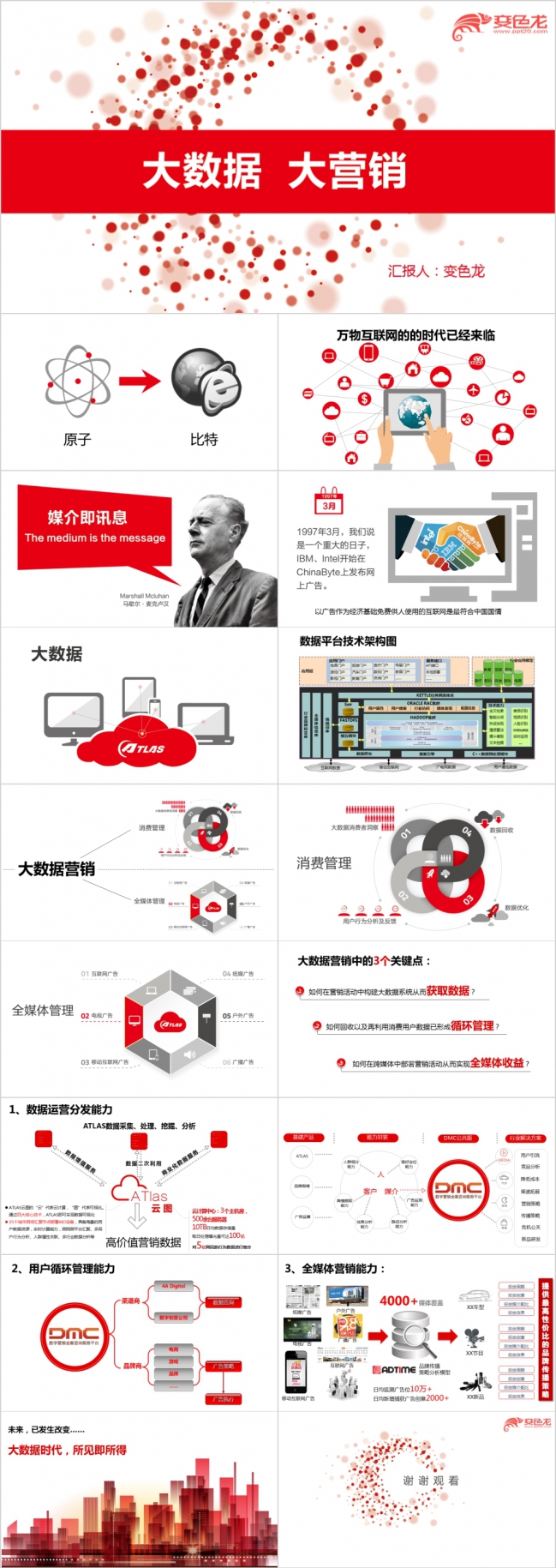 红色光圈简约大数据营销策划书PPT模板