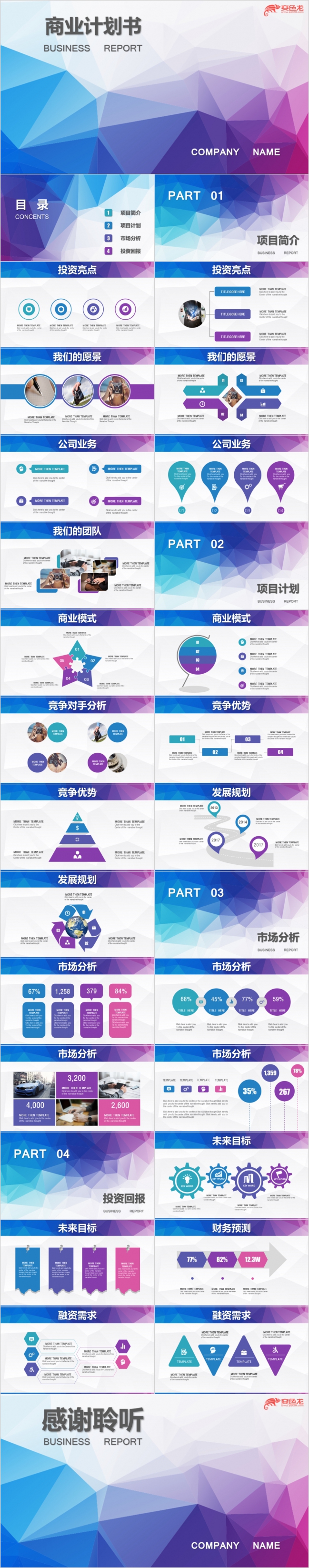 2019紫色立体商业计划书PPT模板