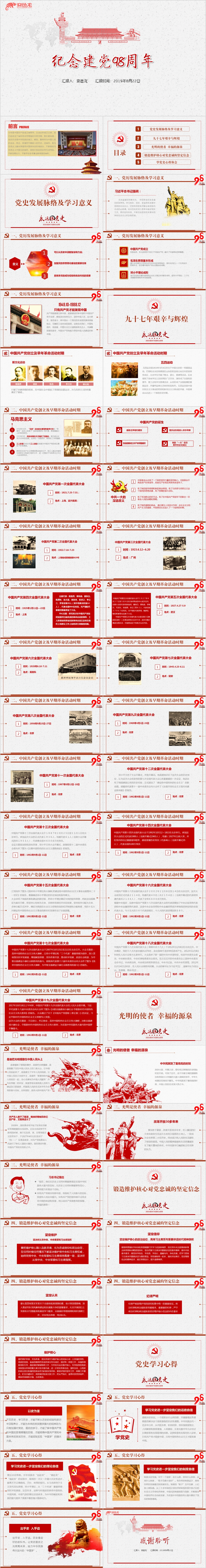 简约风纪念建党98周年党政工作汇报PPT模版