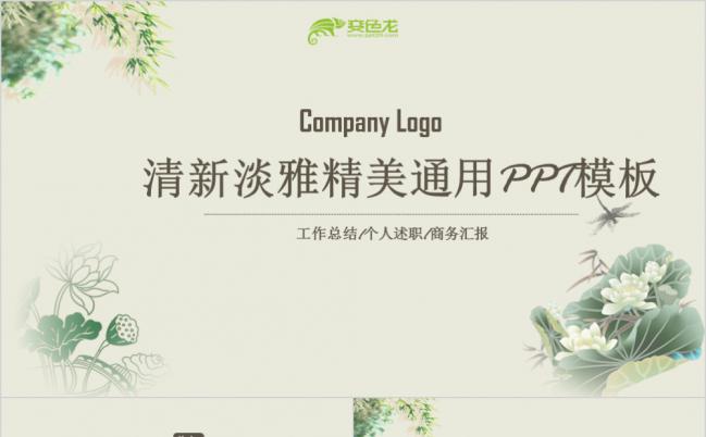 灰色清新淡雅荷花精美通用PPT模板缩略图