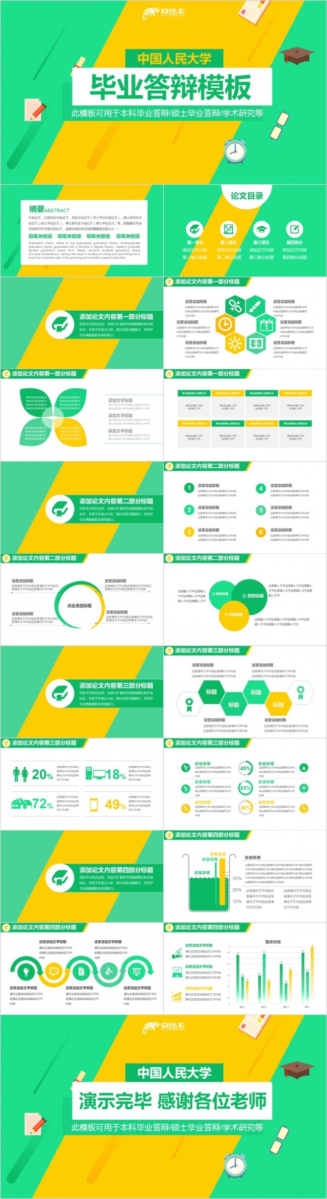 黄绿主题撞色毕业答辩PPT模板