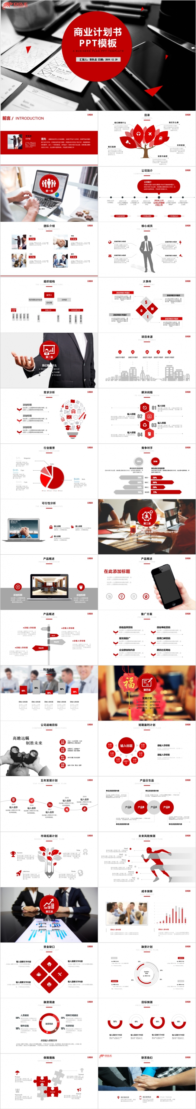 红色商务通用商业融资计划书PPT模板