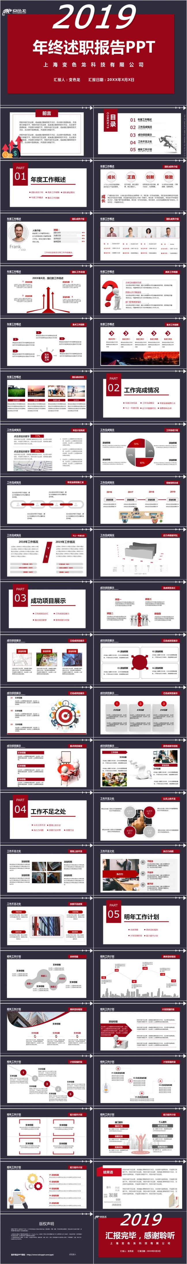 2019经典中国红滑动版大气简约公司企业员工年终述职报告PPT模板