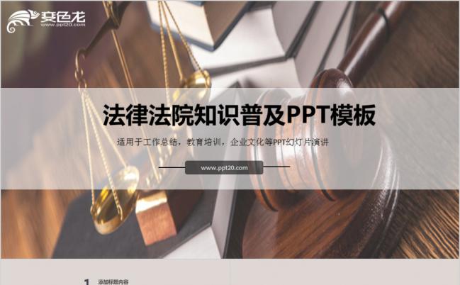 简洁大气法律法院知识普及总结PPT模板缩略图