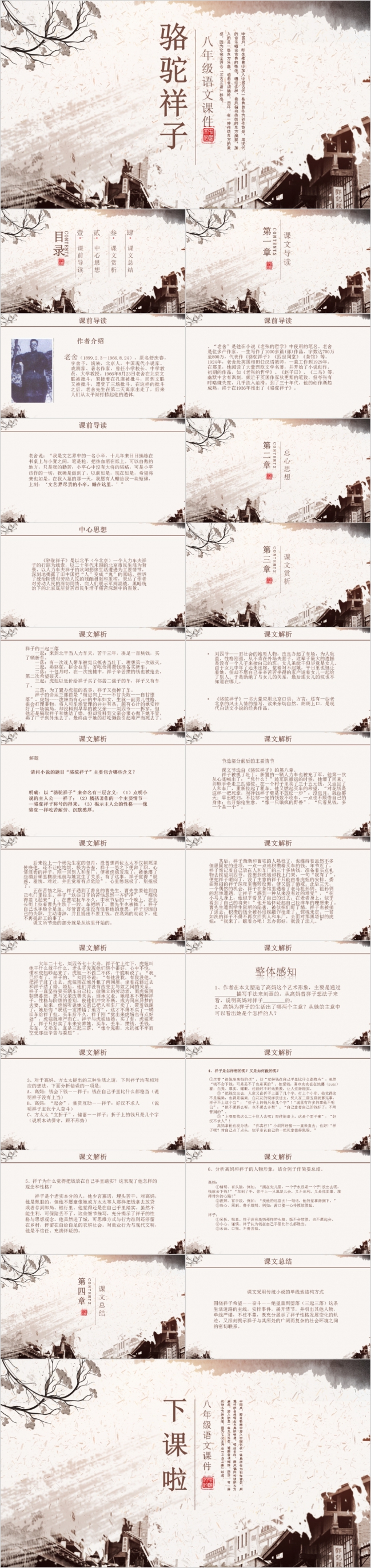 中国风语文课件通用之骆驼祥子PPT模板