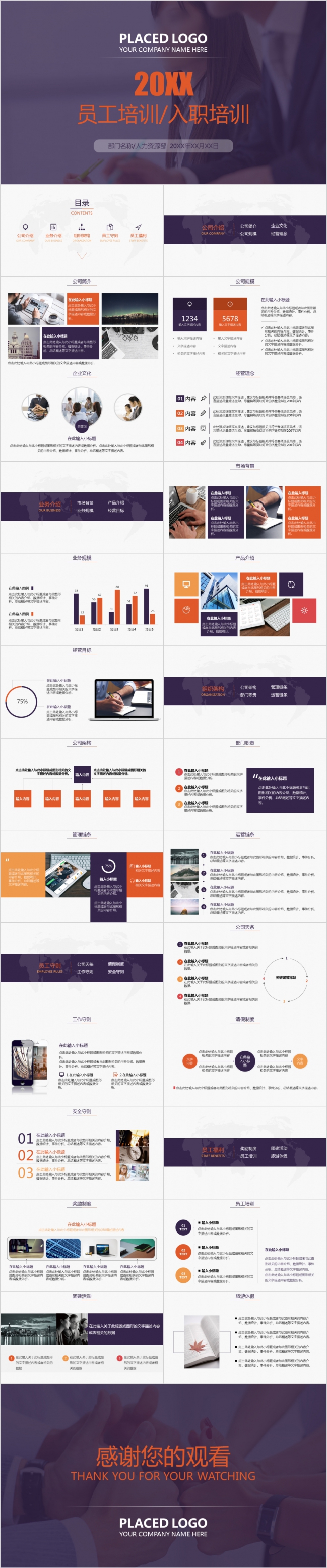 极简欧美风企业员工入职培训通用PPT模板