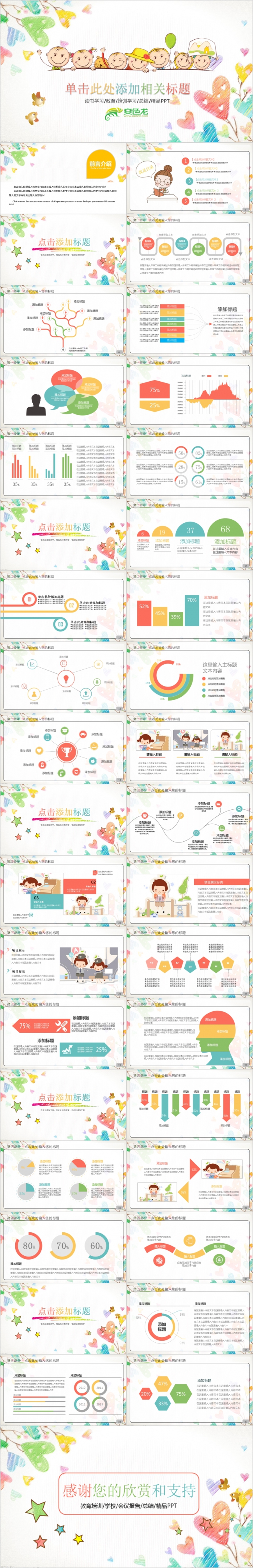 创意卡通手绘儿童成长教育培训课件PPT模板
