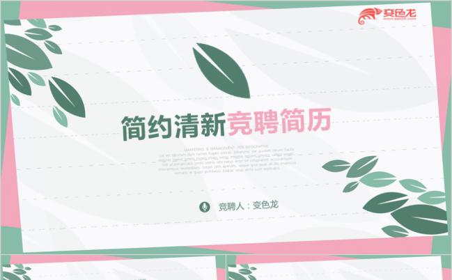 粉色手绘清新职场岗位竞聘简历PPT模板缩略图