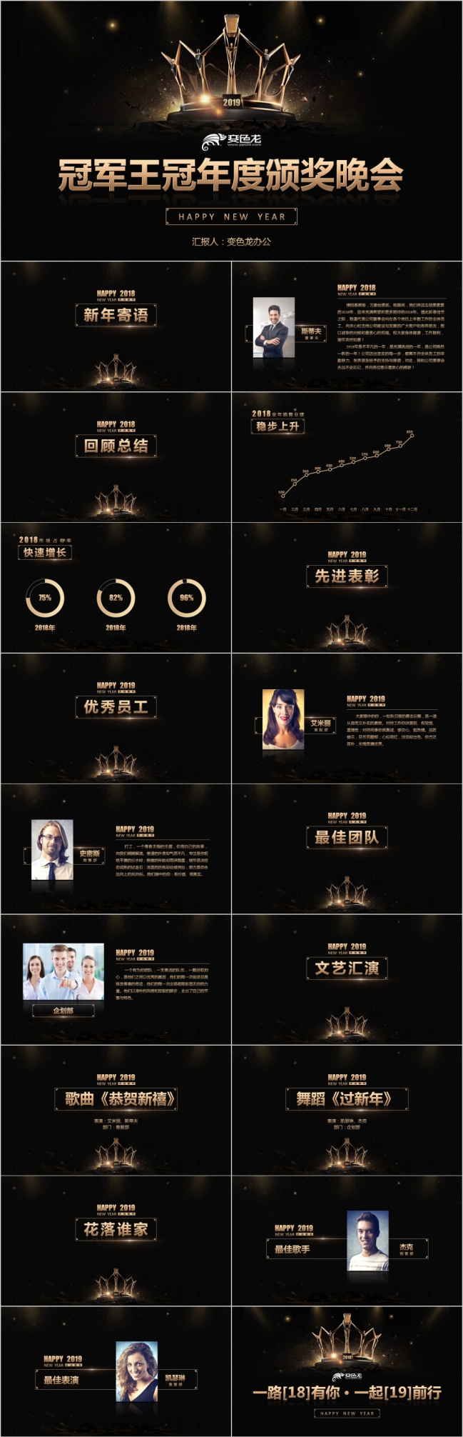 黑金皇冠时尚年度颁奖晚会PPT模板