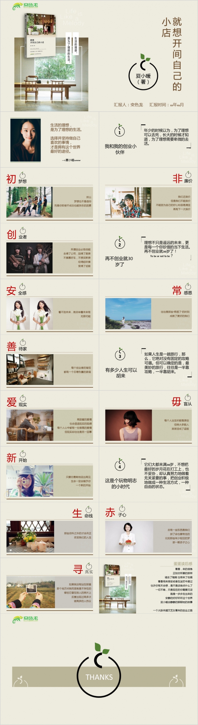 橘绿色简洁读书心得分享PPT模板