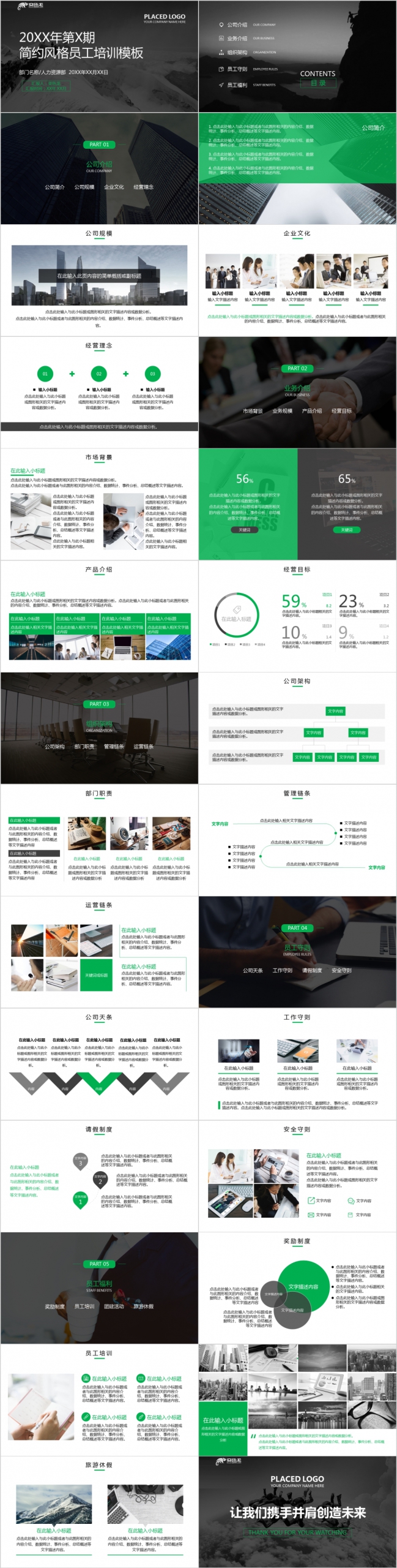 绿灰色简约风人力资源部员工培训PPT模板