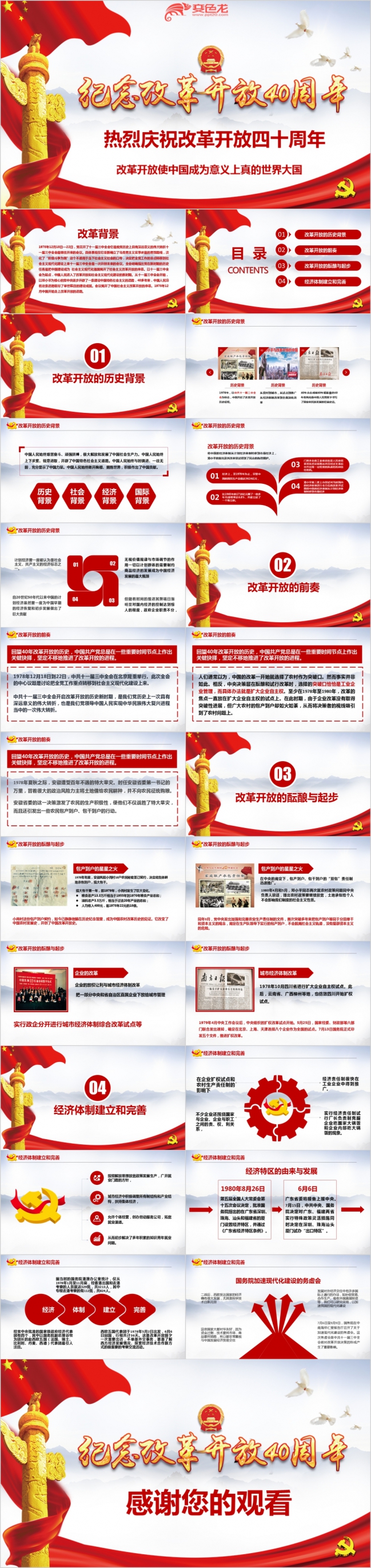 放飞白鸽纪念改革开放40周年学习改革经验党课解读PPT模板