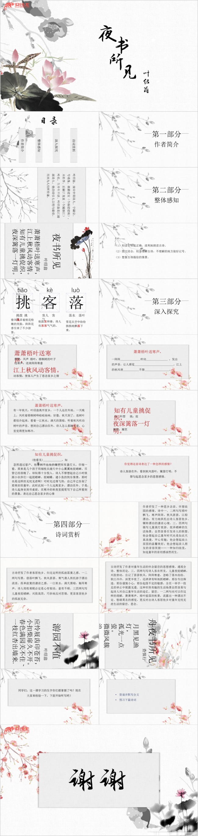 诗词鉴赏之夜书所见中国风PPT模板