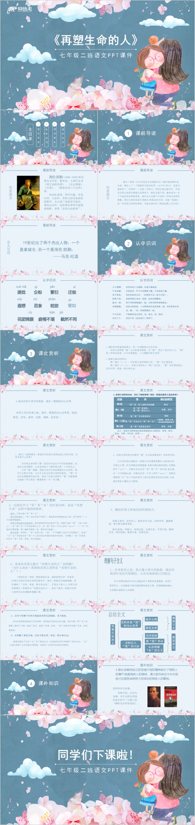 语文课件再塑生命的人蓝色卡通PPT模板