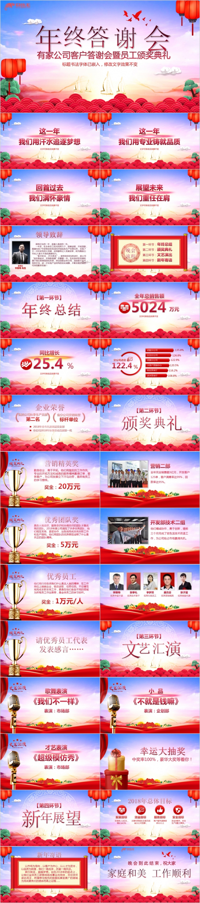 红色企业年会年终答谢会流程PPT模板
