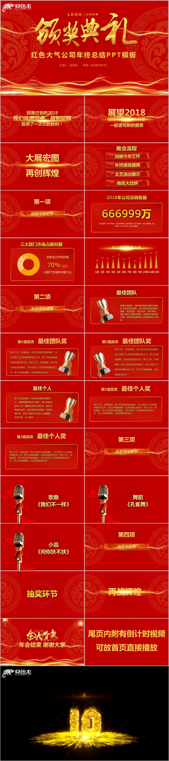 红色大气创意公司年会颁奖典礼PPT模板