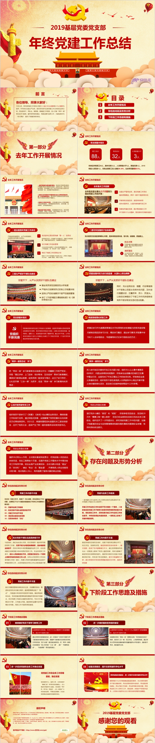 2019基层党委党支部年终工作总结会议汇报PPT模板