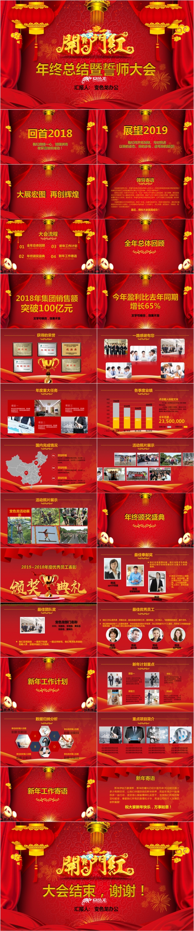 红色灯笼中国年开门红年终工作总结暨誓师大会PPT模板