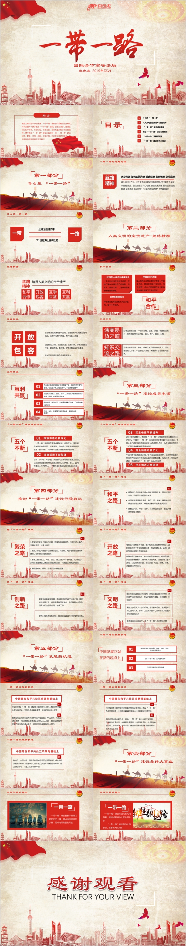 经典复古风“一带一路”国际合作高峰论坛PPT模板