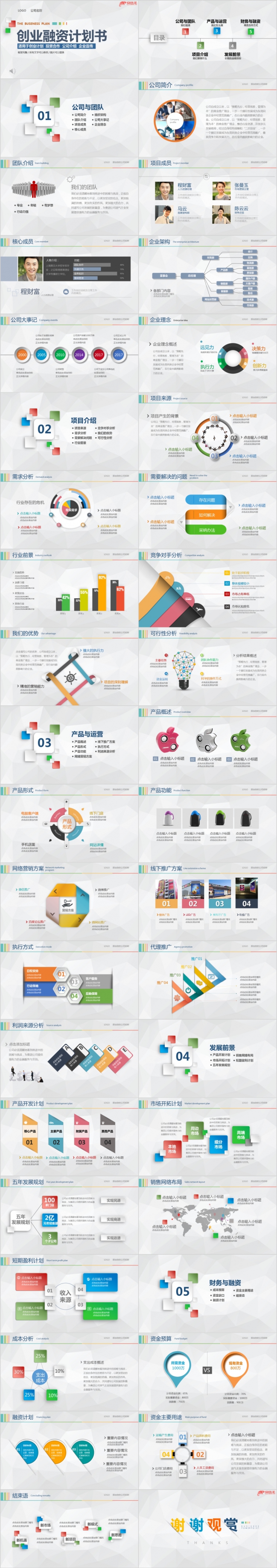 五彩微立体创业融资计划书PPT模板