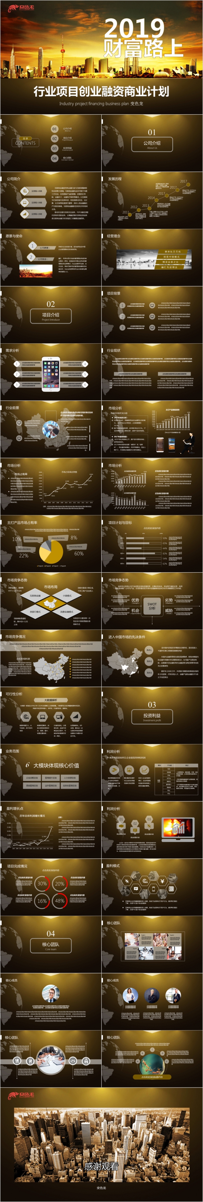 绿灰渐变2019财富路上项目创业融资商业计划书PPT模板
