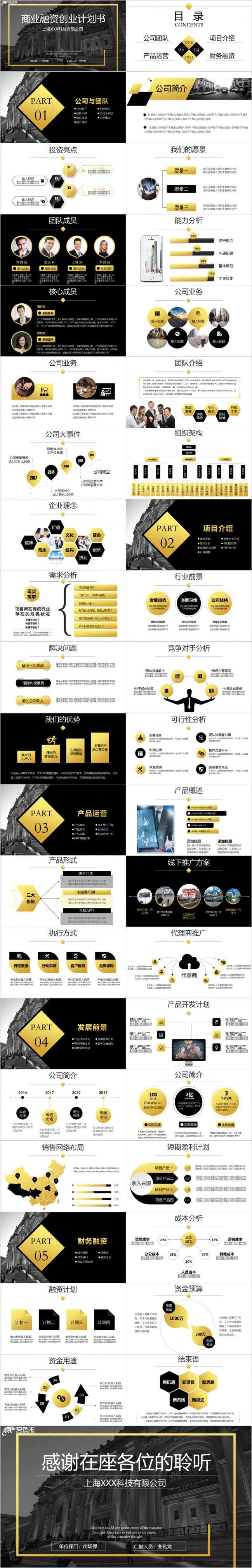 黑金色简约商业融资计划书PPT模板