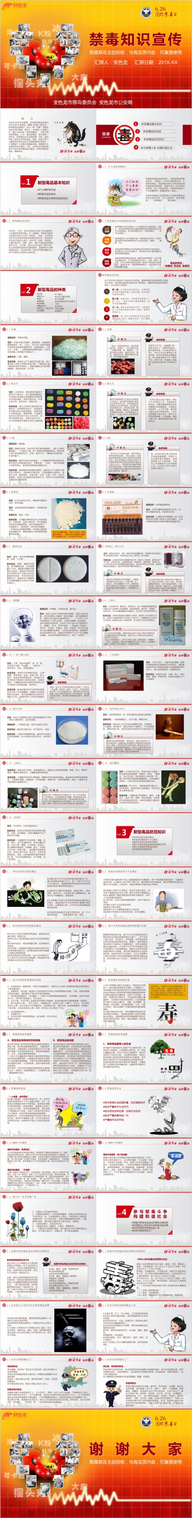 红色简约实用禁毒知识宣传PPT模板