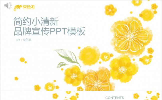 暖黄花瓣简约小清新品牌宣传工作汇报毕业设计通用PPT模板缩略图