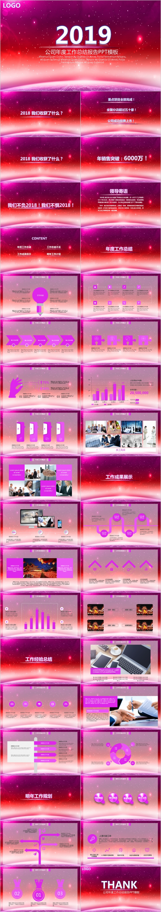 紫红渐变星空梦幻2019年终工作总结暨新年计划PPT模板