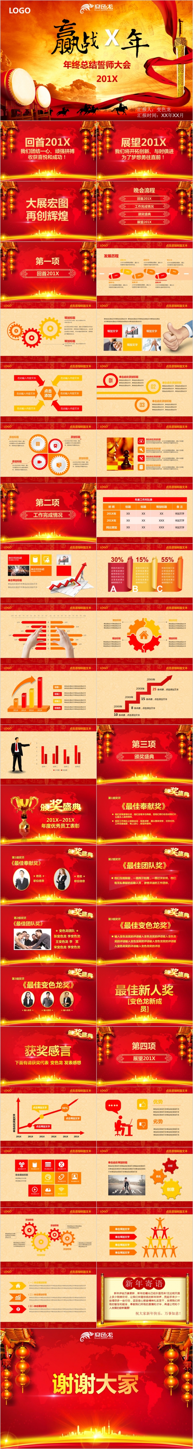 赢战2020中国风年终总结誓师大会PPT模板