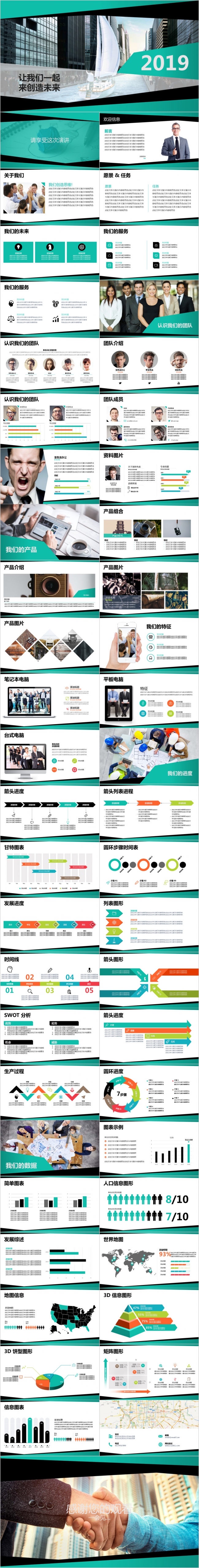 薄荷绿商务风企业宣传市场推广总结汇报通用PPT模板