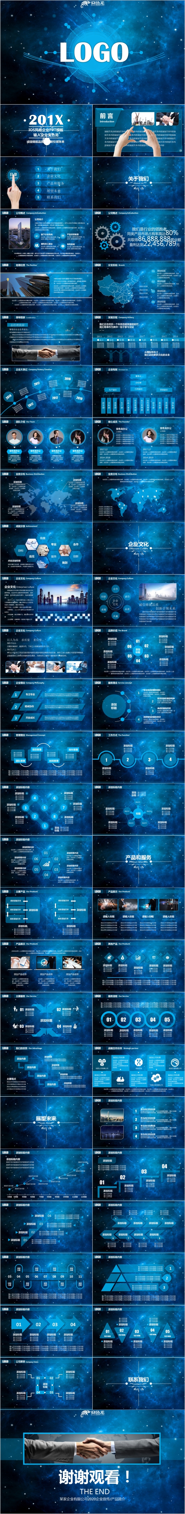 蓝色星空ios风格公司介绍品牌宣讲通用PPT模板