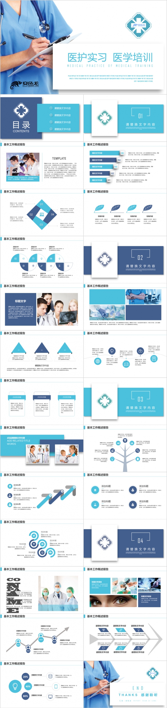 创意蓝色医疗医学医护实习工作报告PPT模板