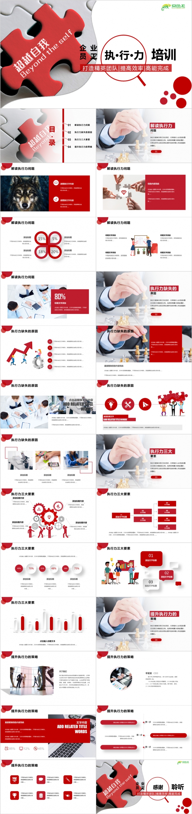 红色商务企业管理培训执行力团队合作PPT模板