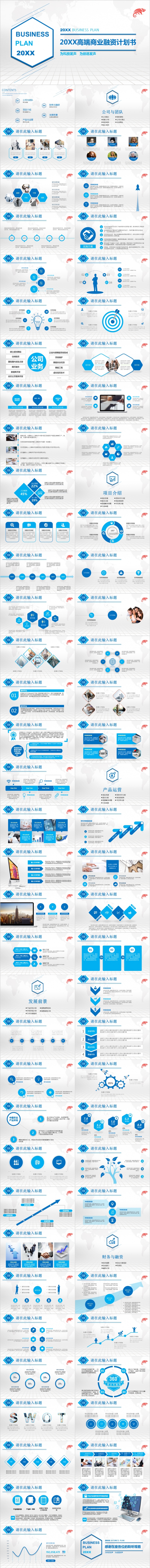 2019简约大气蓝色商业融资创业计划书PPT模板