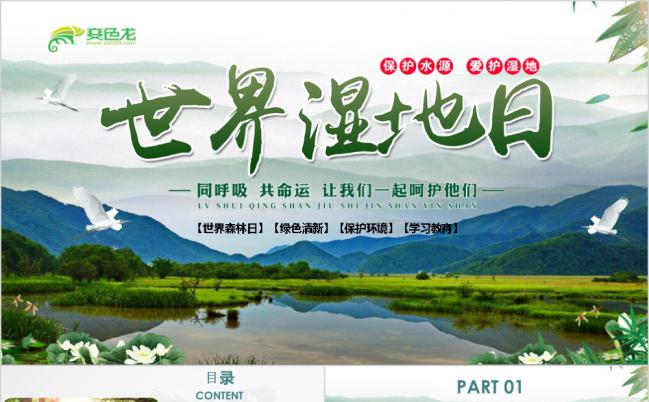 绿色环保世界湿地日保护水源PPT模板缩略图