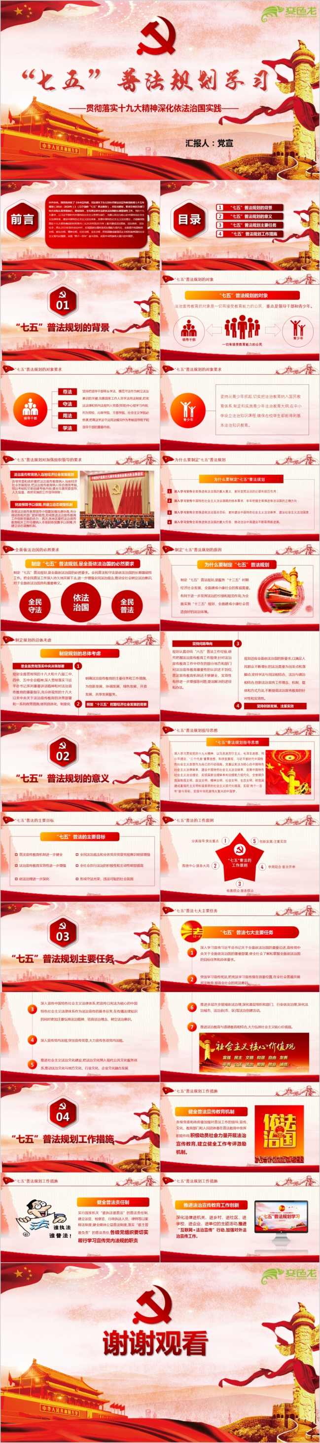 七五普法规划学习之贯彻落实十九大精神深化依法治国实践教学ppt模板