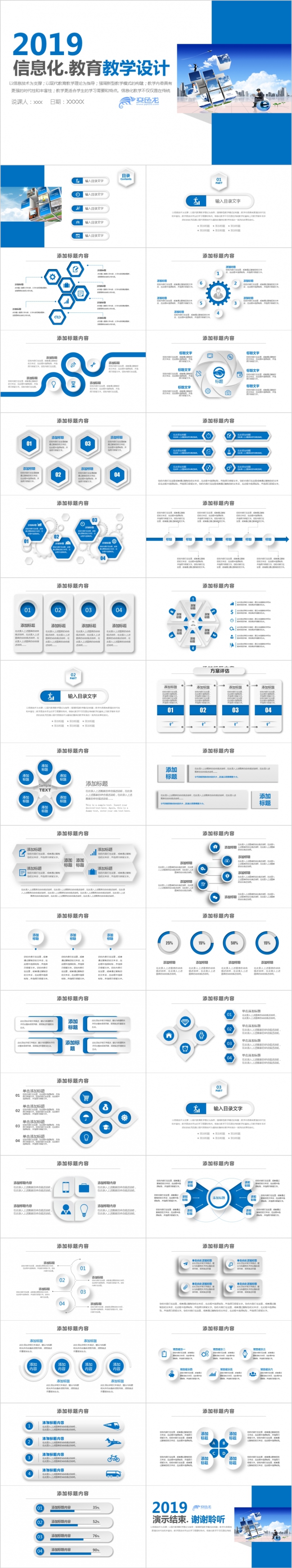 2019简约蓝信息化教育教学培训课件PPT模板