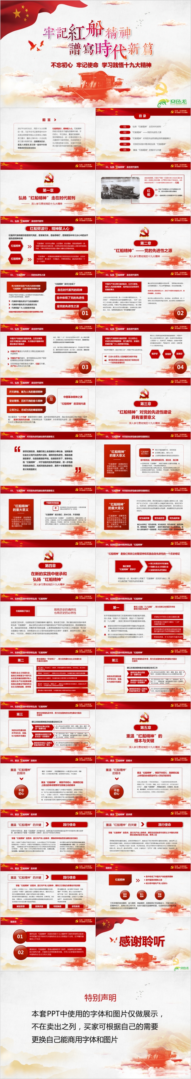 学习践行十九大精神牢记红船精神红船向前进PPT模板
