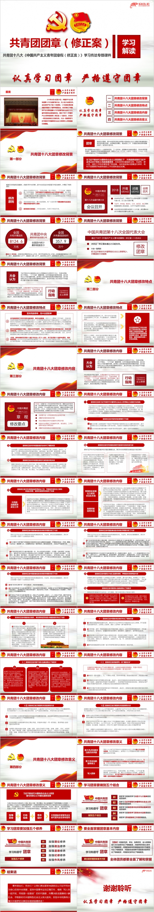 共青团十八大团章修正案修改学习传达宣讲专题课ppt模板