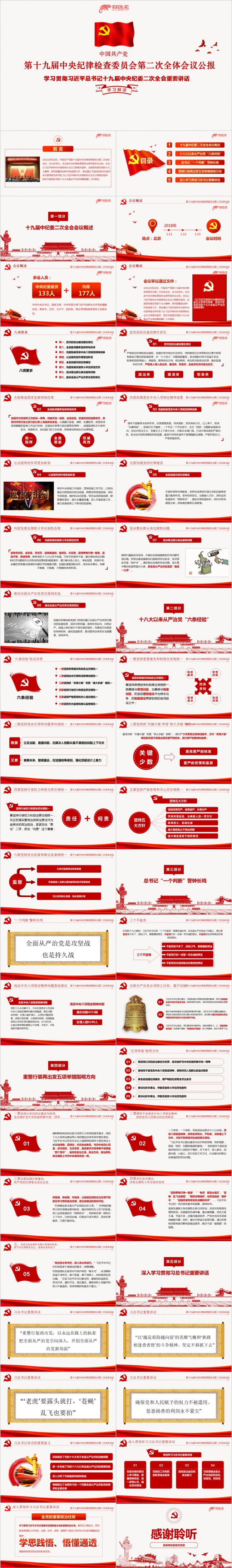 十九届中纪委第二次全体会议公报重要讲话解读党课学习PPT模板