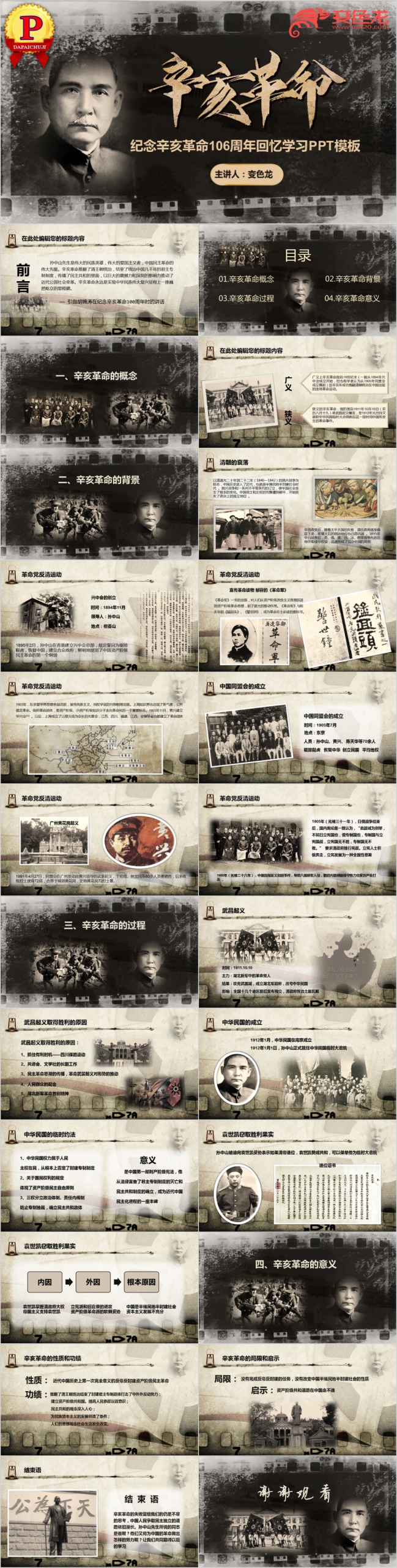铭记风纪念辛亥革命学习课件PPT模板