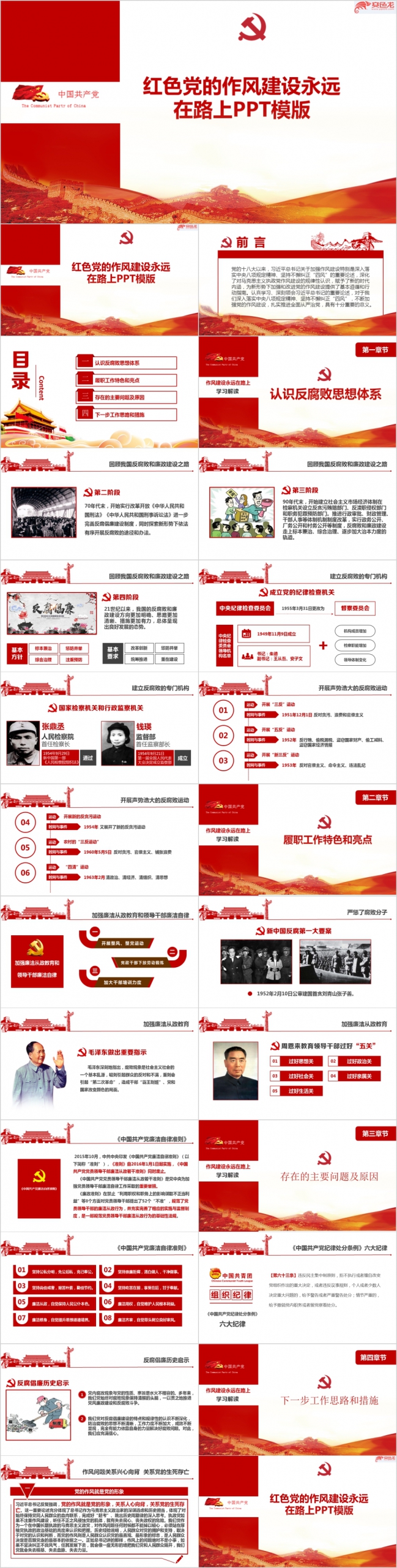 严谨红色基调党风PPT模版