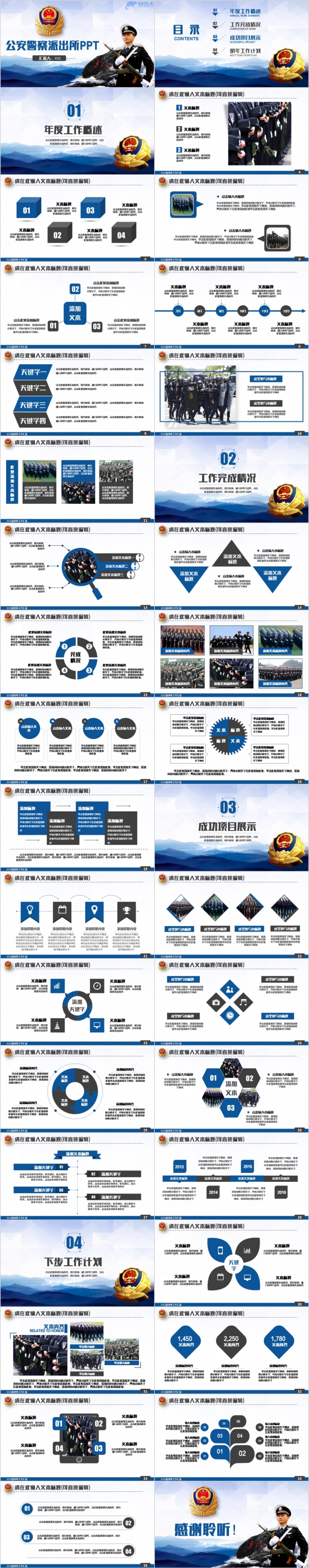 沉稳大气蓝色警察公安派出所工作汇报PPT模板