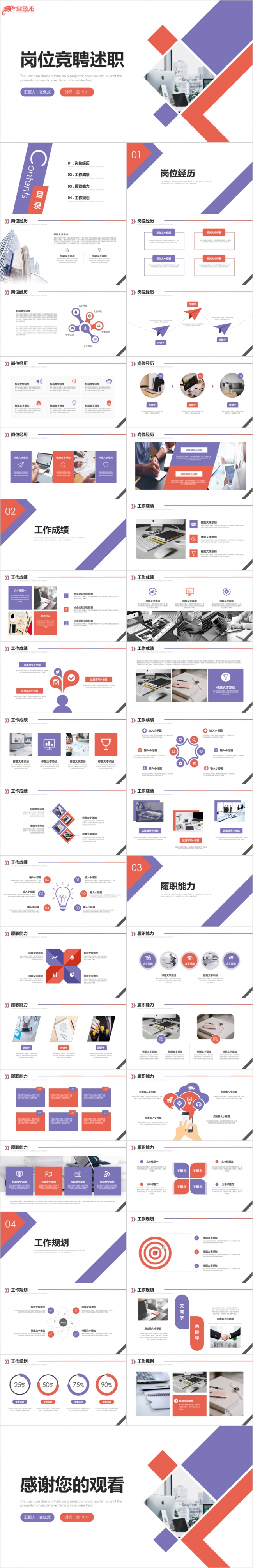 极简三色办公年终总结季度报告岗位竞聘年终报告通用ppt模板