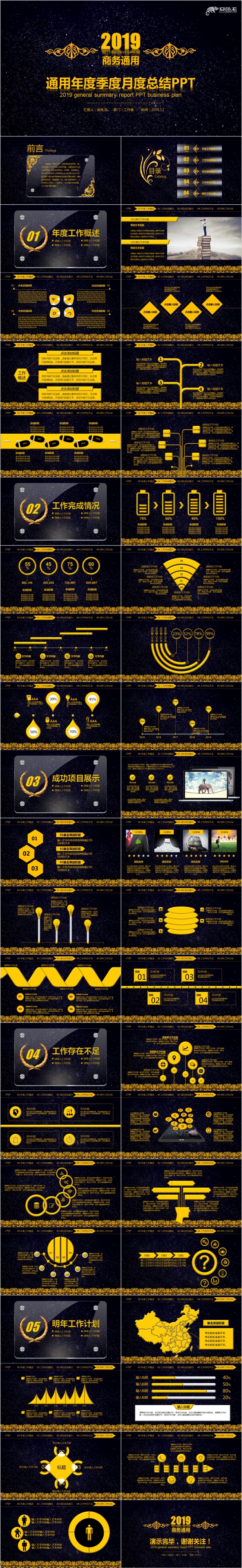 2019商务科技黑金双色高端计划总结PPT